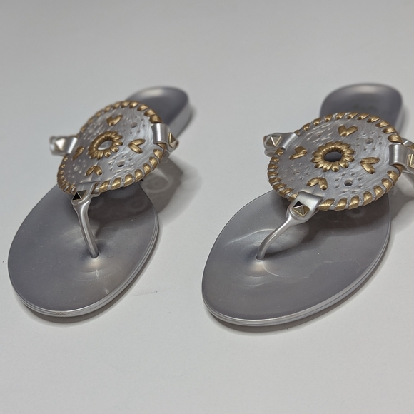 JACK ROGERS Georgica Silver & Gold Jelly Thong Sandal Sz 6 - Picture 2 of 8